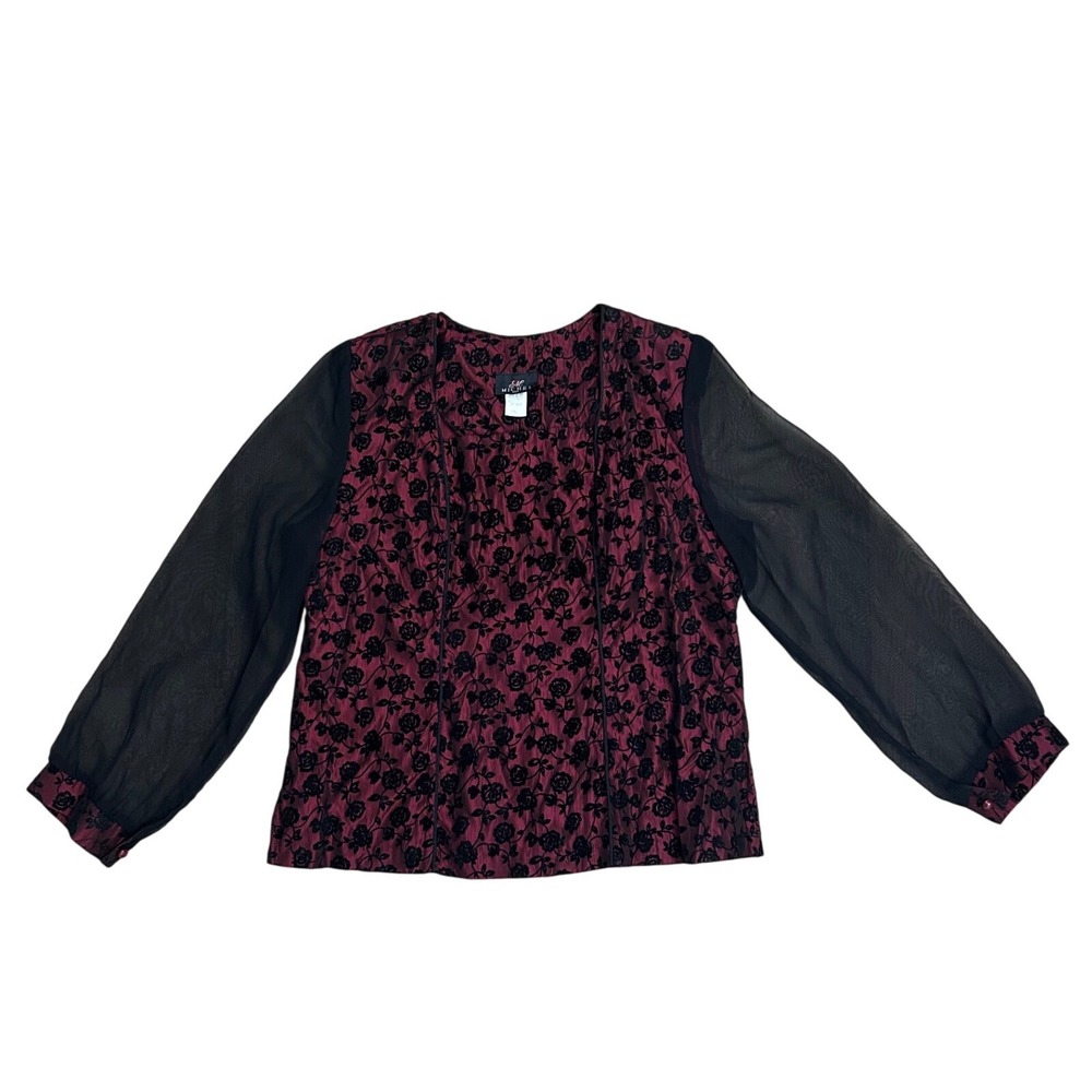 Vintage Velvet Burnout Floral Blouse XXL Burgundy Black Whimsigoth fairygrunge‎
